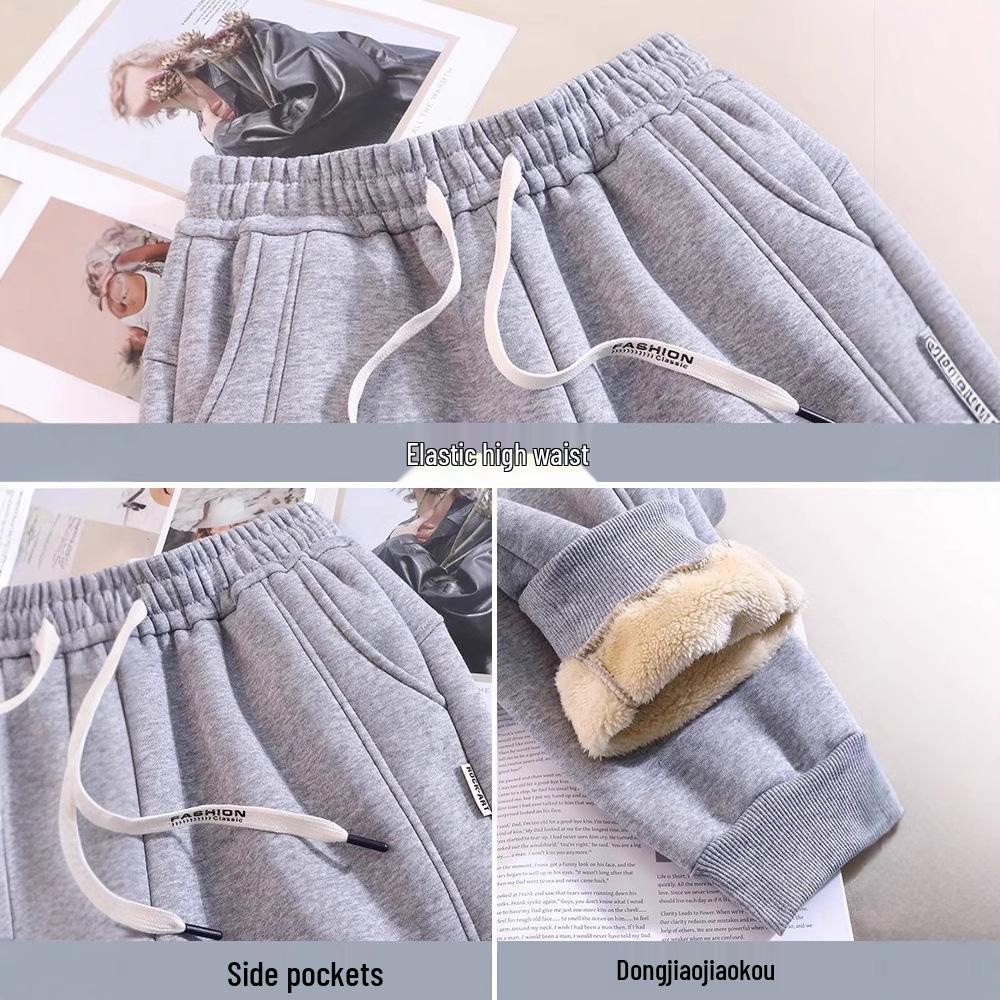 Pantaloni de trening pentru femei din lână de miel căptușiți cu fleece - Groși, călduroși, joggers cu manșete pentru toamna/iarna 2024