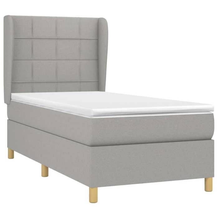Maison Exclusive - Slatted Bed Base with Mattress Light Grey 90x200 Cm Fabric