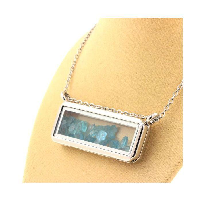 Pierres et Minéraux. Collier Apatite Paraiba brut. Modèle rectangle.