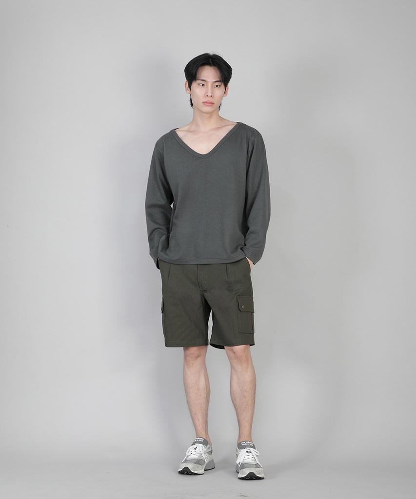 Seinteukeulu Plain Big V-Neck Long Sleeve Tee Bigv-879 Slate Gray