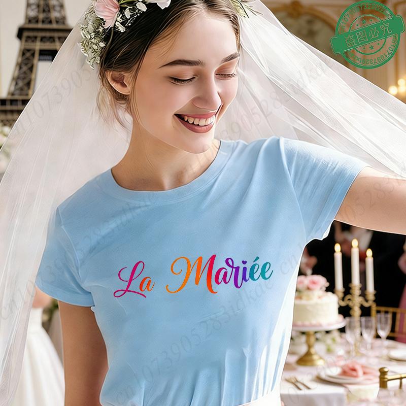 French Girl Bachelorette EVJF Party T-Shirts Future Bride Team Rainbow Gradient Graphic Short Sleeve Tees for Bridal Shower