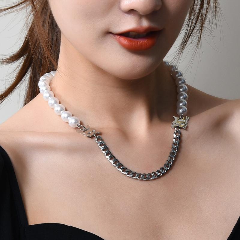 Stunning Titanium Steel Pearl Letter Necklace For Women Perfect For Hip Hop Style Fashion