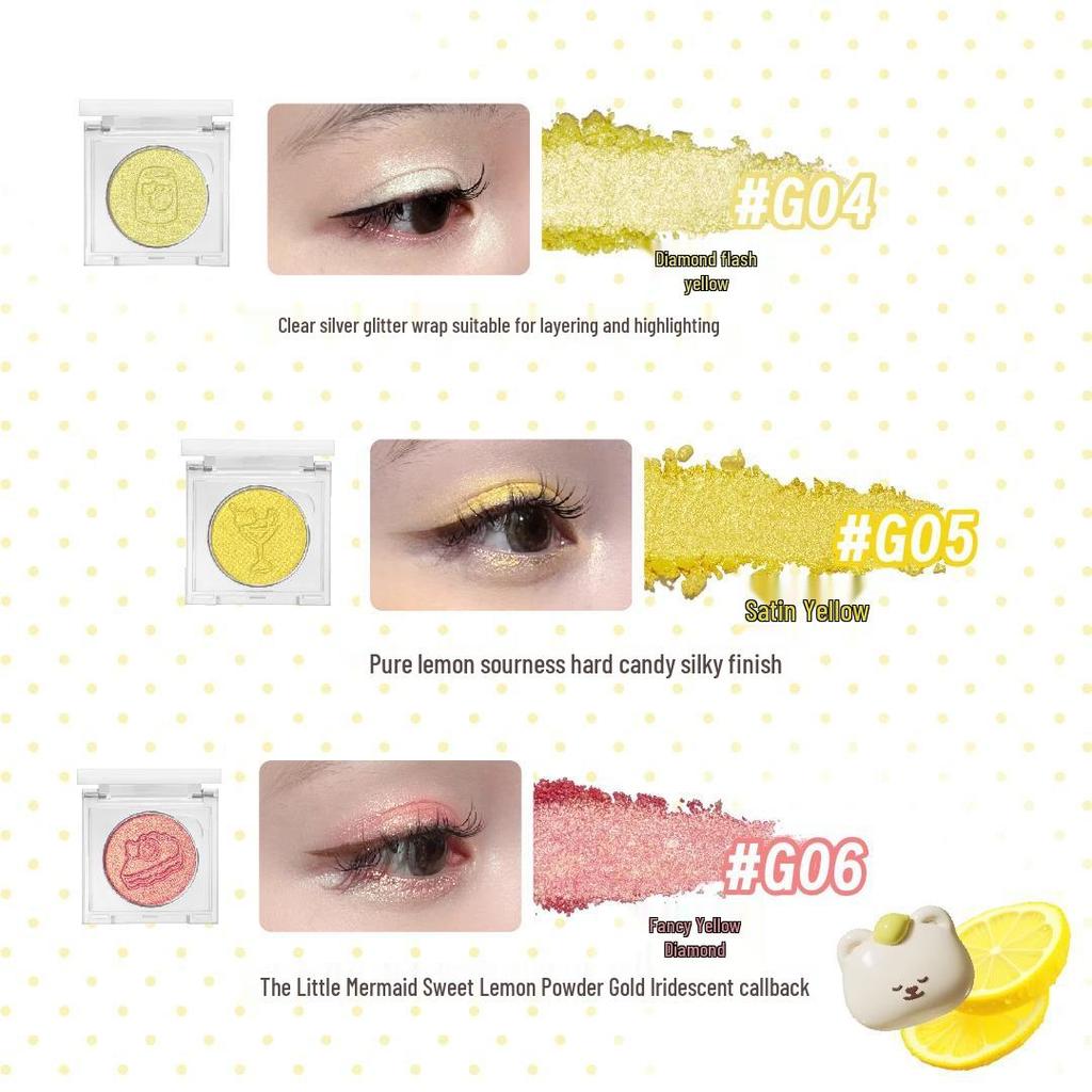 Lychee Meng Bear Dreamcore Lemon Hard Candy Shimmer Eyeshadow and Multi-Use Highlighter.
