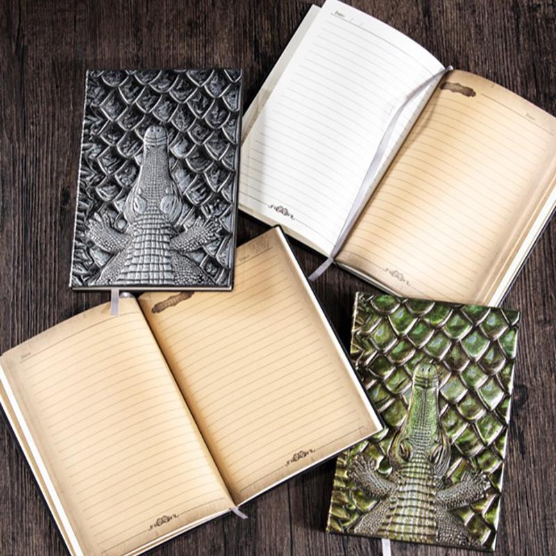 A5 Notebook,Crocodile Embossed Retro Hardcover Leather Cover,100 Sheets Per Book,Horizontal Lines Inside,Office And Study Diary