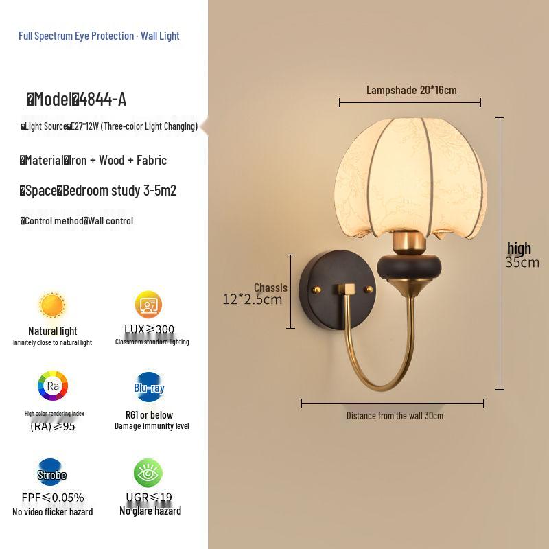 Nordic Retro Chinese-Style Wall Lamp: Solid Wood & Cream Bedside Light for Bedroom, Living Room & Aisle Decorations