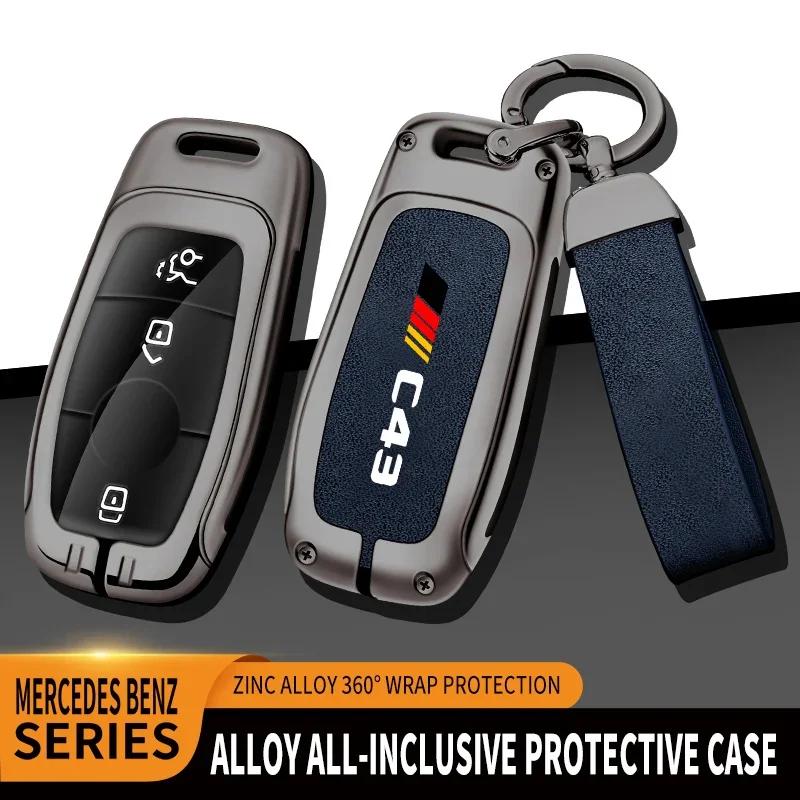 Car Tpu Zinc Alloy Key Case Bag For Mercedes Benz Amg C43 Logo Car Key Chain Car Metal Key Shell Interior Decoration Accessories