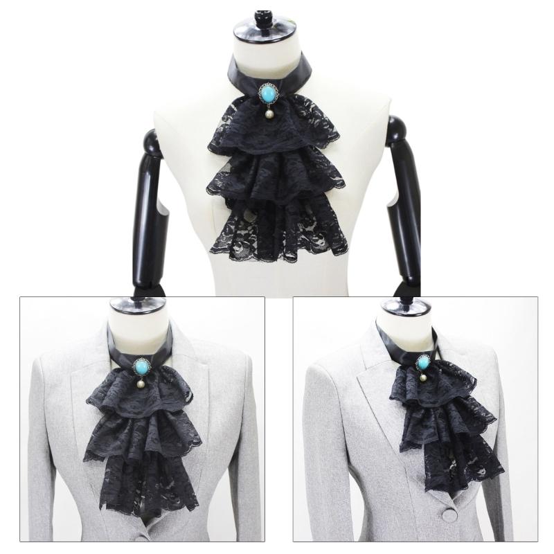 Elegant Ruffled Lace Jabot Collar for Women Gothic Victorian Fashion Accessory