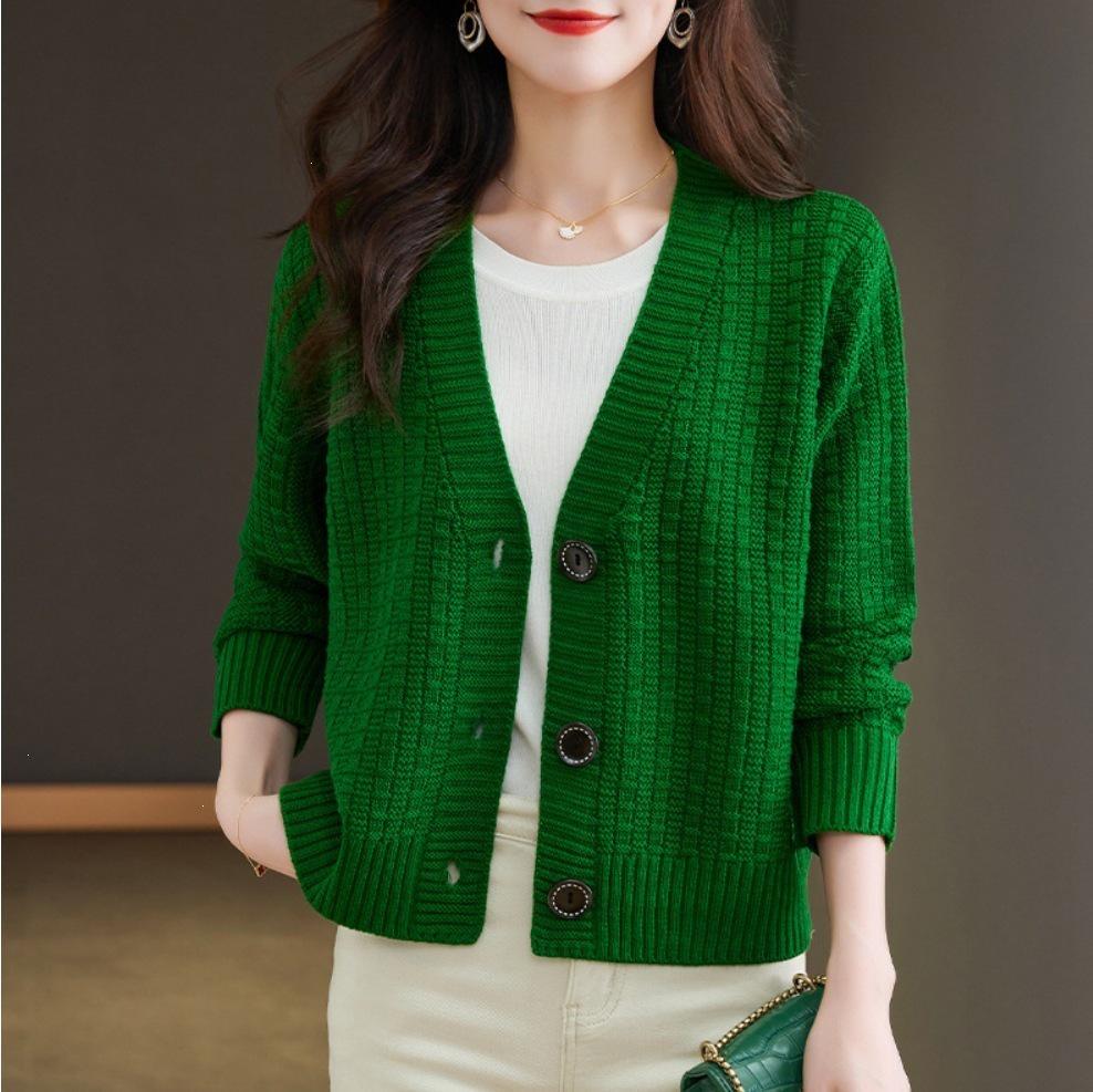 Women's V-Neck Knitted Sweater - 2026 Autumn/Winter, Loose Fit, Versatile, Fashionable Knitwear, Casual Lazy Style.