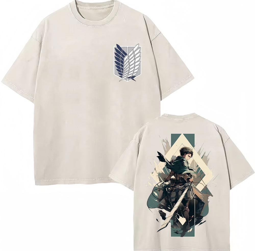 Washed Vintage Anime Attack On Titan Eren Jaeger Skeleton Graphic T Shirt Men Women Cartoon Manga Oversized Tshirts Streetwear