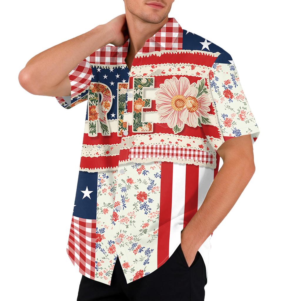 Men's Casual Printed Short Sleeve Open Front Cardigan, Independence Day Festival Tops