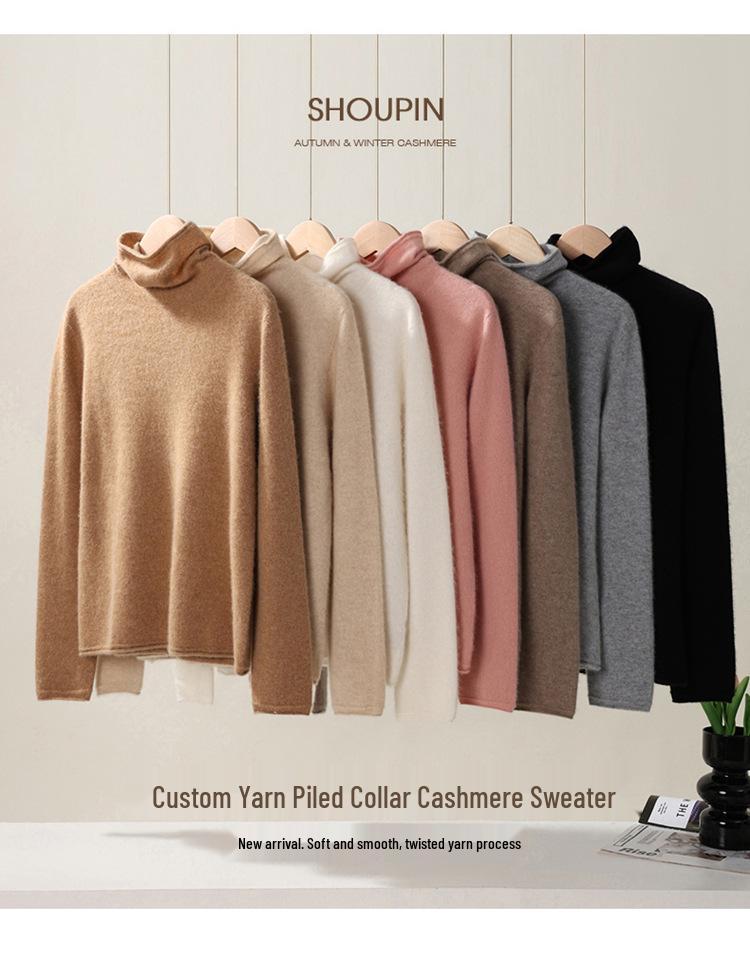 Women's High Neck Loose Fit 100% Pure Cashmere Sweater - Warm Knit Pullover