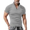 Mens Short Sleeve Waffle Turn Down Collar Solid Casual Polo Shirt