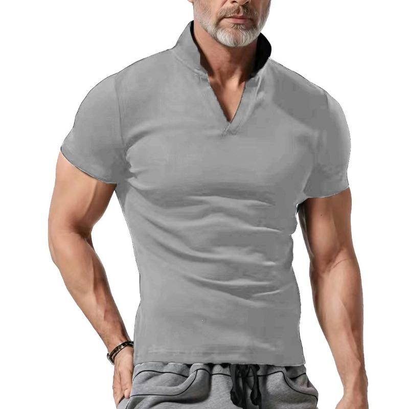 Mens Short Sleeve Waffle Turn Down Collar Solid Casual Polo Shirt