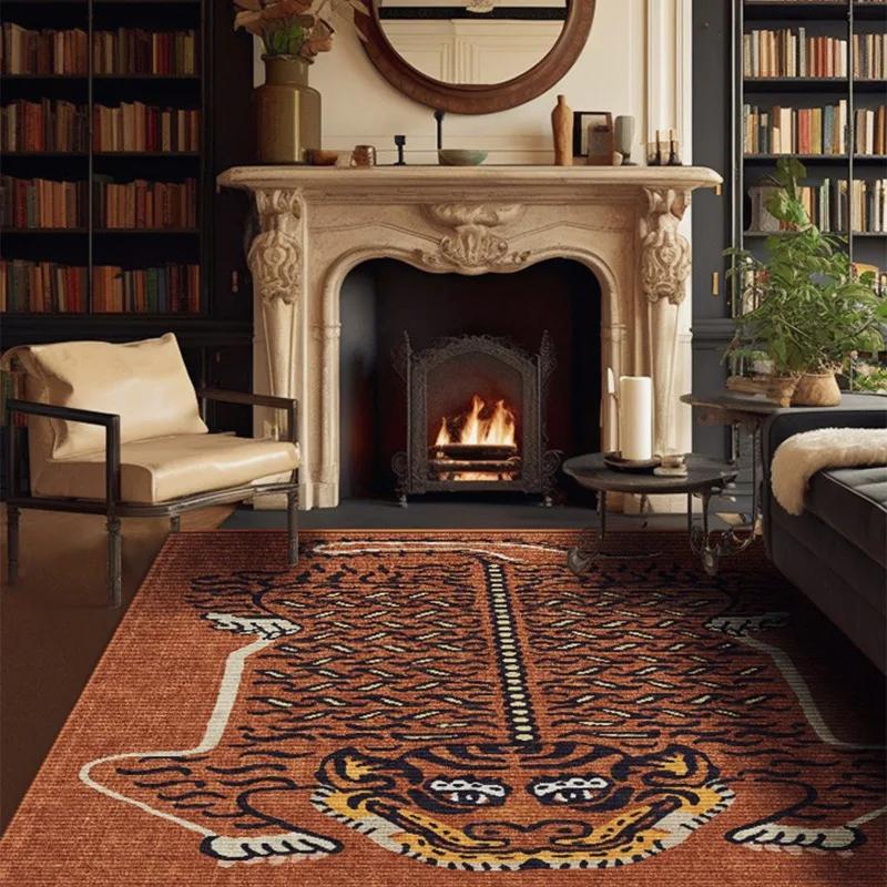 Living Room Carpet Home Decoration Vinntage Tiger Rug Animal Floor Mat Bedroom Bedside Lounge Non-slip Area Rugs Ethnic Retro