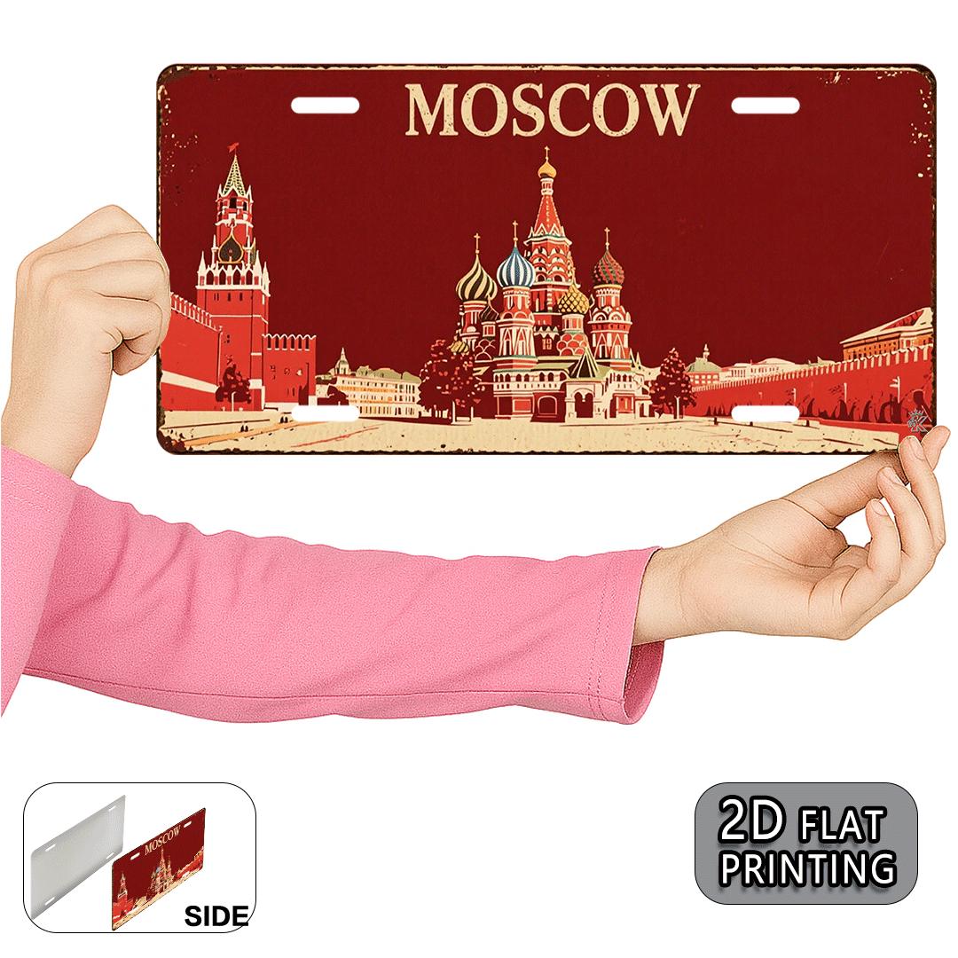 

D Flat pc Vintage Moscow Kremlin Aluminum Metal Sign xcm with St Basils Cathedral Red Square Design Rustic Wall 15x30cm(5.9x7.8inch)