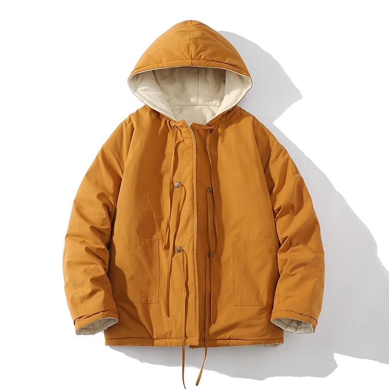 

Мужская хлопковая куртка с подкладкой Осень Зима Мужские парки оверсайз с капюшоном Парные теплые пальто Двусторонняя одежда Корейские парки XXXL жёлтый