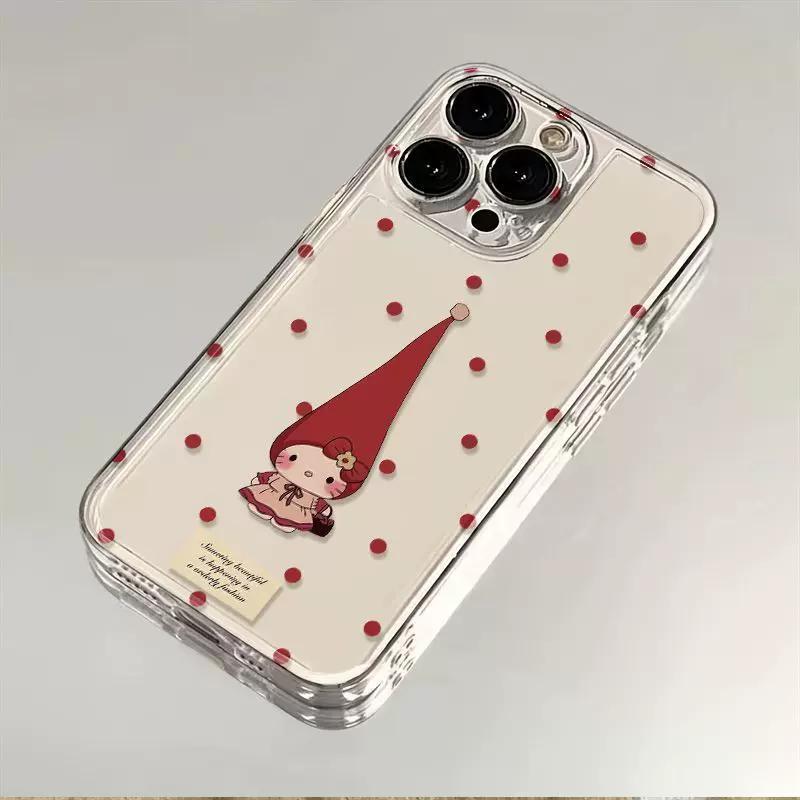

Cute Red Hat Cartoon Girl Polka Dot Clear Phone Case, Kawaii Aesthetic Shockproof Protective Cover for iPhone iPhone 13 PRO MAX разноцветный