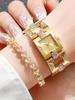 2pcs-Classic Retro Set Temperament Women's Bracelet Watch Square Bar Nail Women's Quartz Watch Bracelet Set