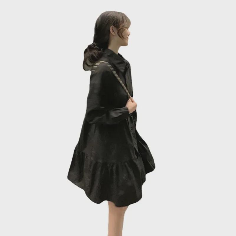 Petite Women's Korean-Style Loose A-Line Shirt Dress - Spring/Autumn