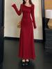 Huge good-looking autumn and winter cold rich daughter wearing temperament Christmas New Year red dress thin bottom dress