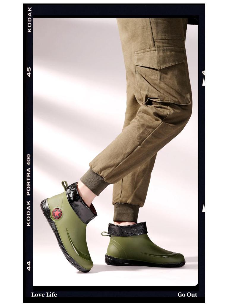 Men's Low-Cut Waterproof Non-Slip Rubber Ankle Rain Boots 