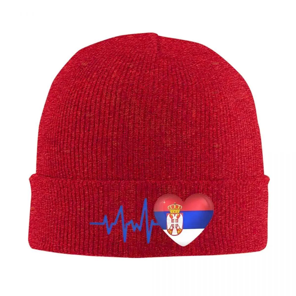 New Heartbeat Serbia Flag Ecg Hat Autumn Winter Beanie Fashion Caps FeUnisex Unisex Acrylic Knitted Hat