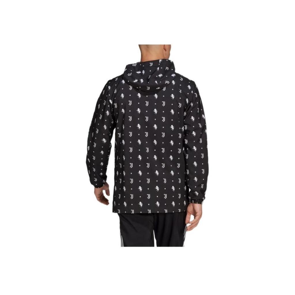 Adidas SS22 Series Solid Color Logo Full Print Hooded Jacket Long Sleeve Casual Outerwear Men Black HB6013