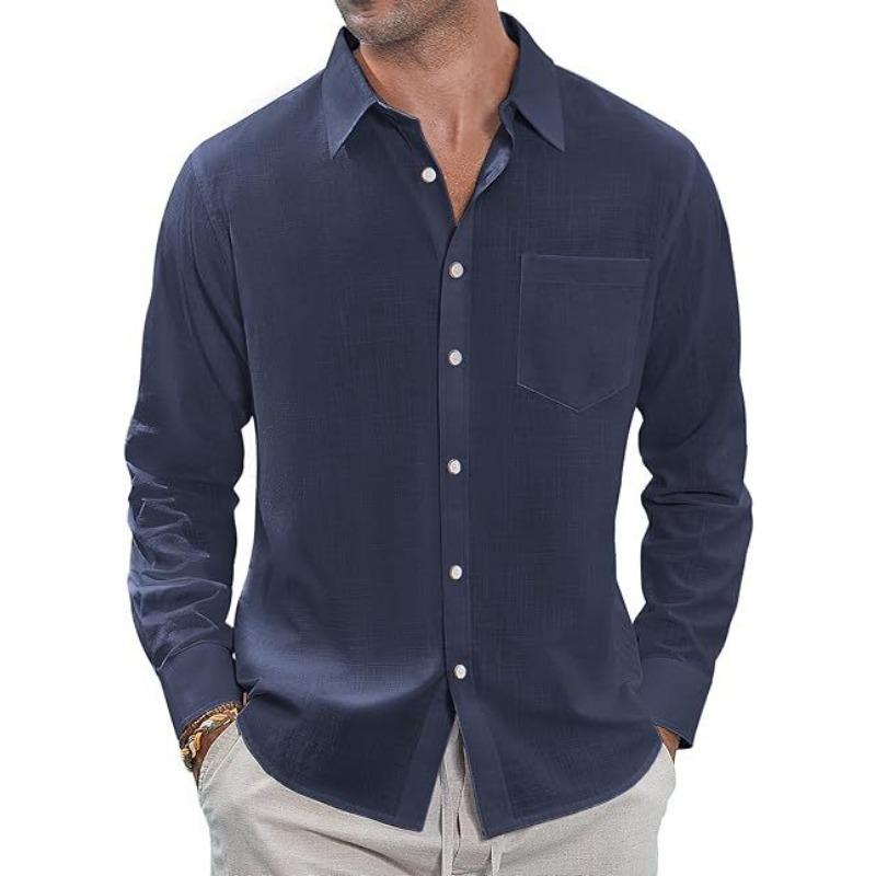 Camicia Casual da Uomo a Maniche Lunghe, Monocolore, Bottoni, Puro Cotone