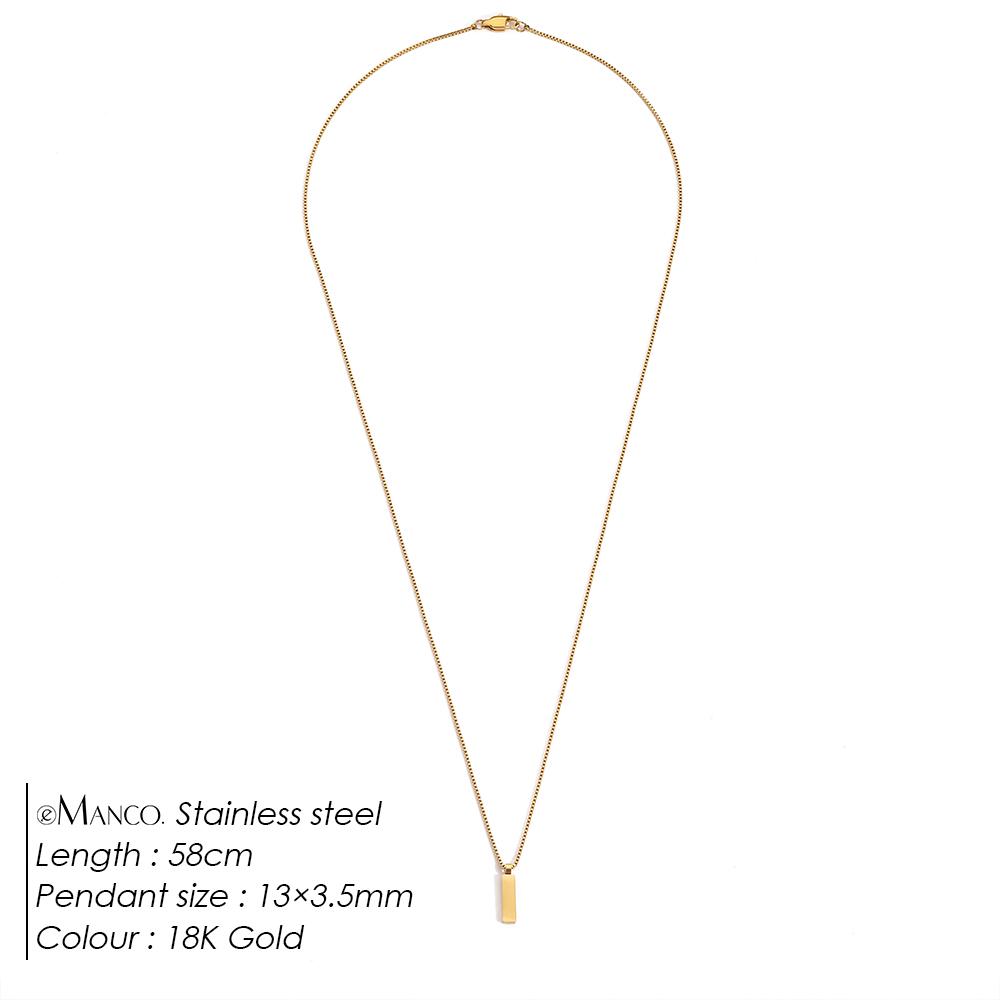 EManco Stainless Steel 18K Gold Cuban Chain Box Chain Man Bar Pendant Necklace Square Chain Necklace Jewelry for Mens