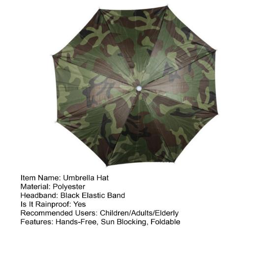 UV Protection Camouflage Umbrella Hat Hands-Free Sun Blocking Umbrella Hat with Elastic Headband Waterproof Outdoor Fishing Folding Umbrella Hat