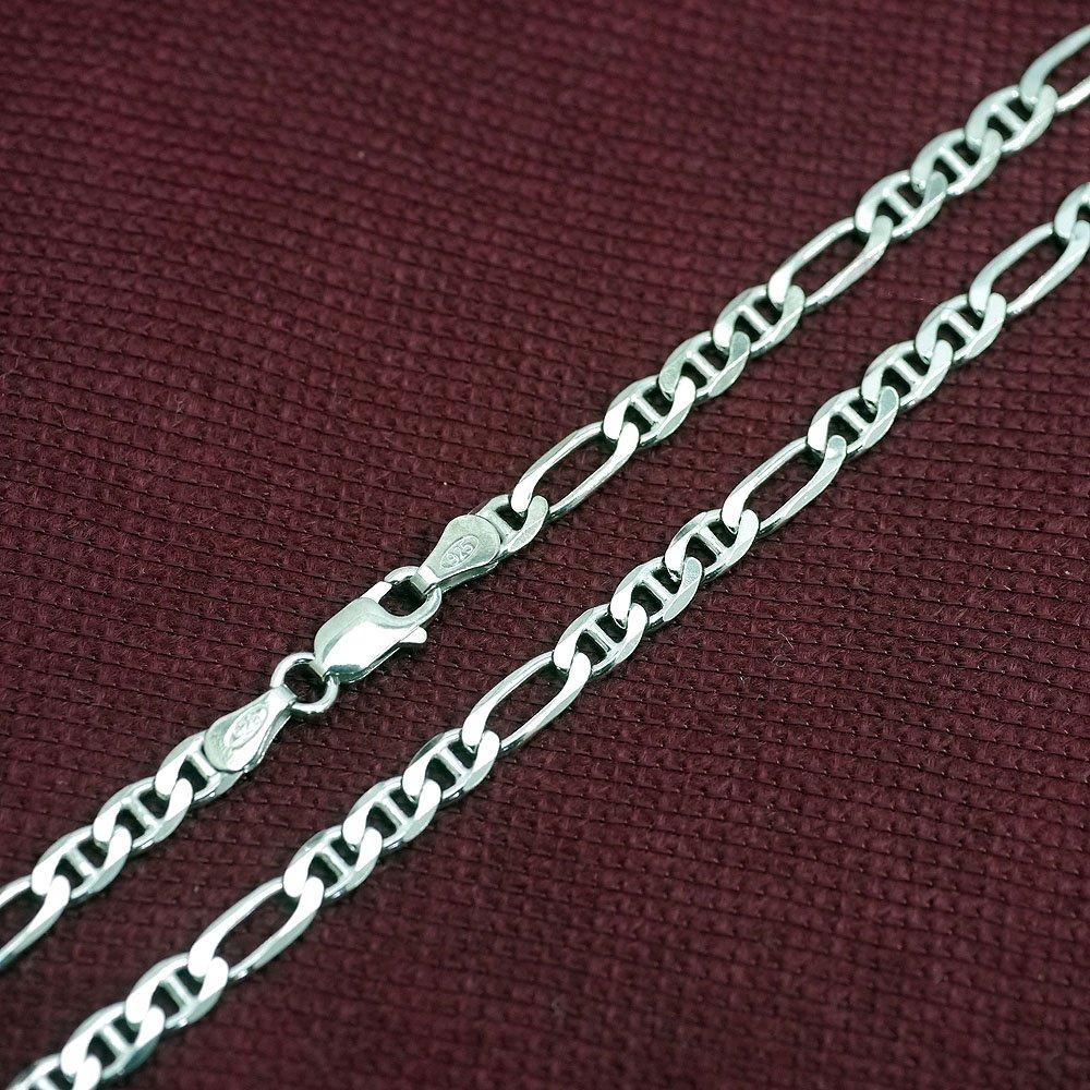 Hergestellt in Italien, Silber 925, NEO Figaro-Kette, ko-Farbe, Breite 4 mm, dünn, Dicke 1 mm, Länge [Silber Eins], Herren [Silber 45 cm]