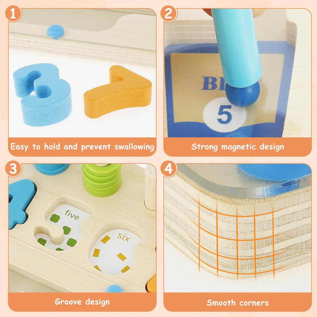 Magnetic Color and Number Maze with Magnetic Pen Wooden Counting Maze Educational Fun Counting Matching Games Montessori Toy