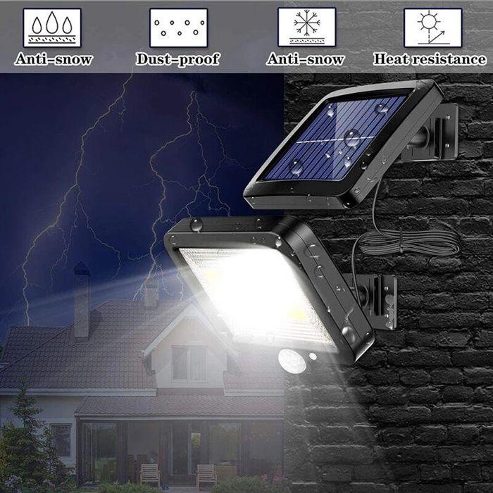 Lumière solaire extérieure 56 LED avec détecteur de mouvement IP65, panneau solaire séparé et câble 5 m