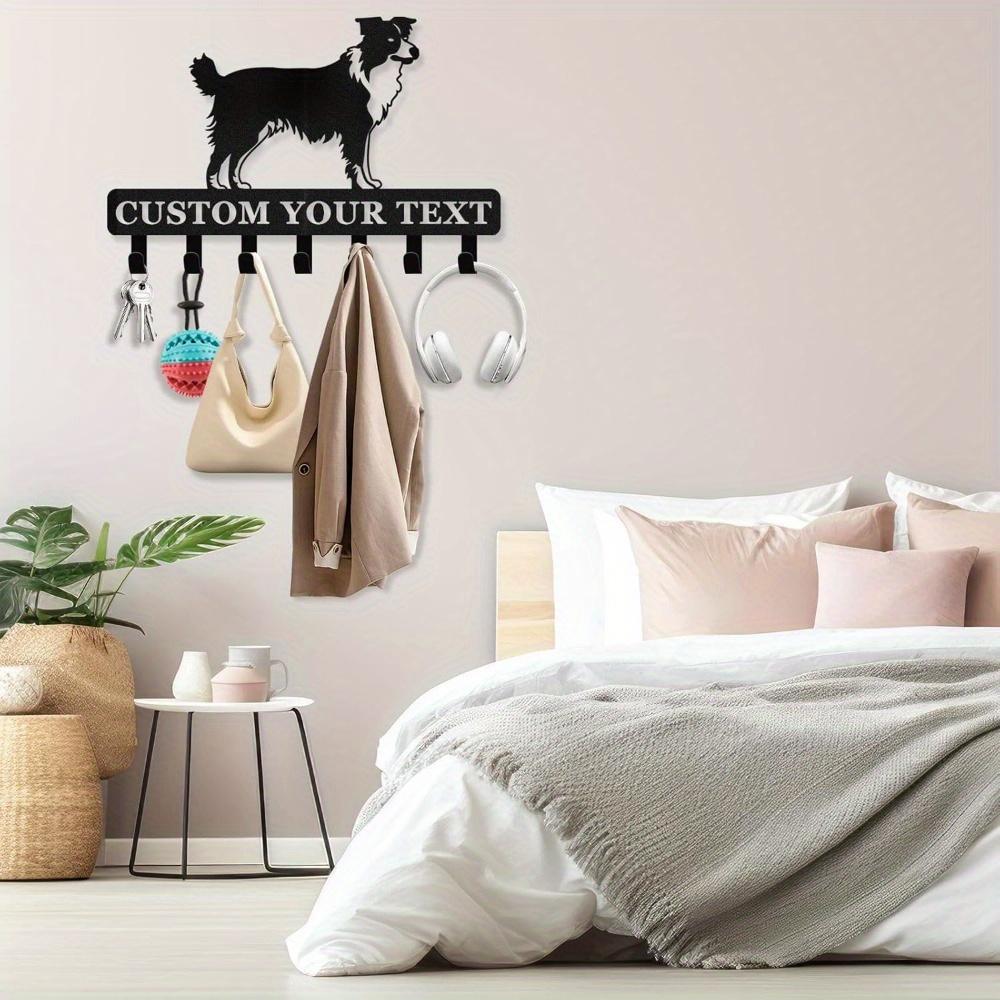 Metal Dog Leash Holder with Custom Name, Key Hooks Wall Organizer for Entrance, Pet Accessories Storage Rack