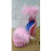Womens  Faux Furs Chunky Heel Open Toe  Strap High Heeled Sandals