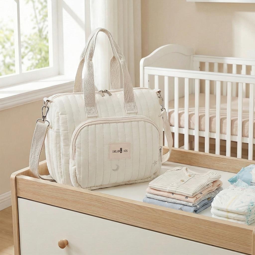 Quilted Multifunctional Baby Diaper Bag with Adjustable Straps Cute Handbags for Women Mom Travel Shopping