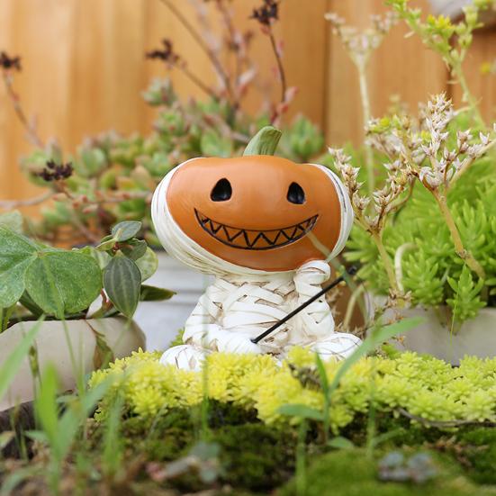 Fishing Pumpkin Man Figurine Resin Pumpkin Head Bandage Man Sculpture Angler Pumpkin