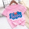 Peppa Pigs T-shirt for Children Cartoon Anime Tee Top Pink Blue Round Collar Clothes Boys Girls Short Sleeve Kids Clothing Gift