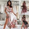 The New Summer Women's Fashion Positioning Is A Long Dress with Floral Ties and A Cinched Waist