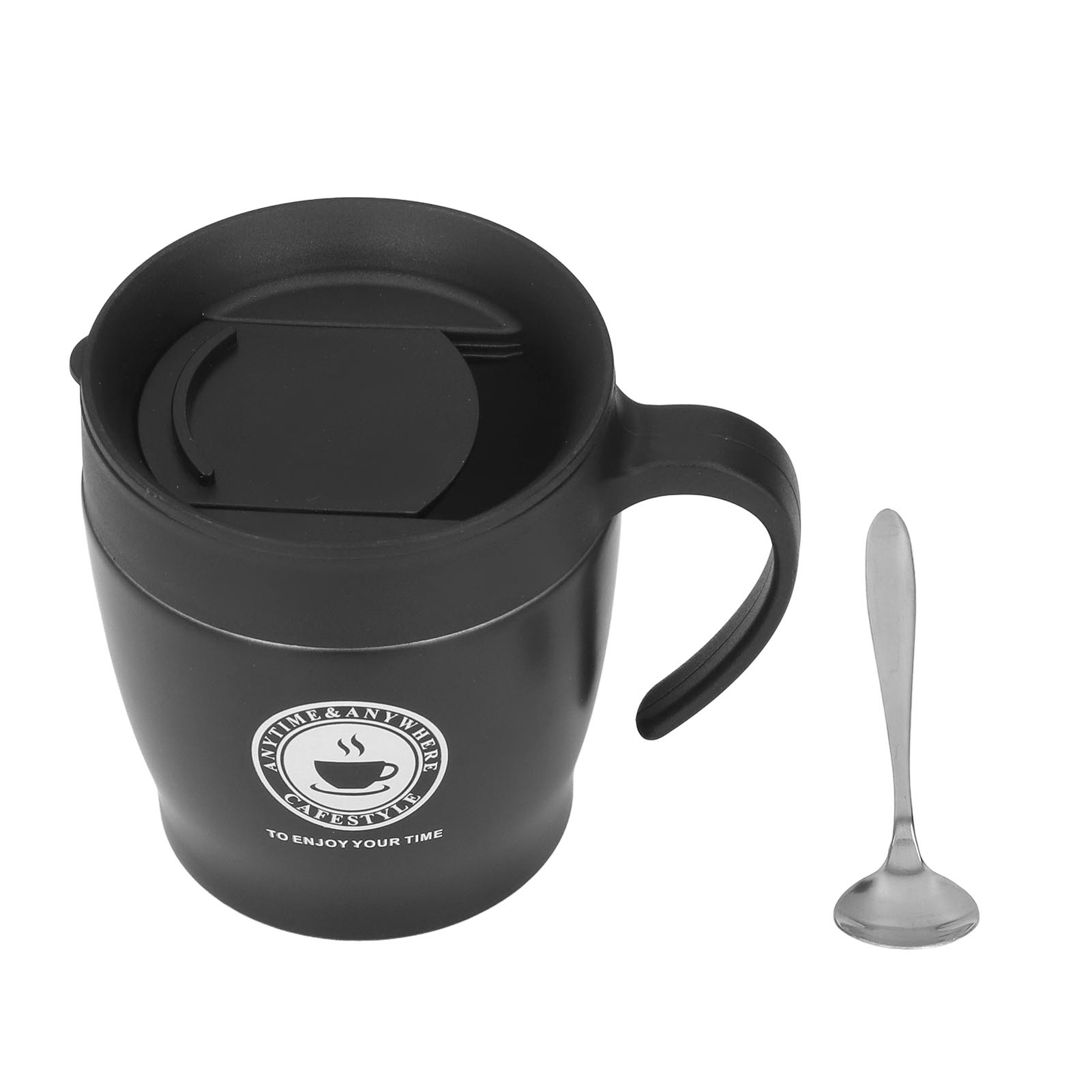 Coffee Cup 330ml Handle Portable Stainless Steel Thermal Insulation Effect Hot Water Cup OfficeBlack L