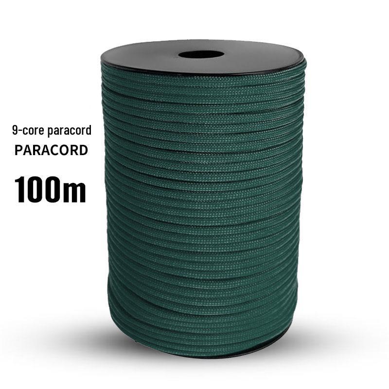 100m Rolle 9-adriges Paracord für Outdoor, Camping, Survival und DIY-Armbänder dunkelgrüne