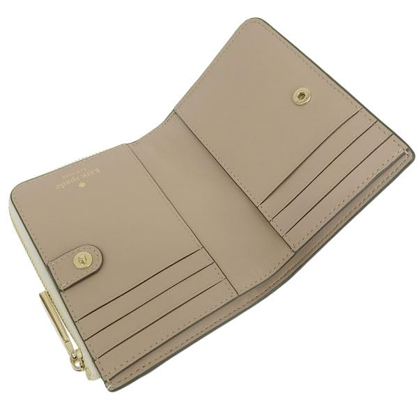 Kate Spade Women's Bifold Wallet, Compact, Outlet Brand, Leather, Ivory, Madison Small L Zip Wallet, MADISON SM LZIP WAL KH615 100% Authentic.