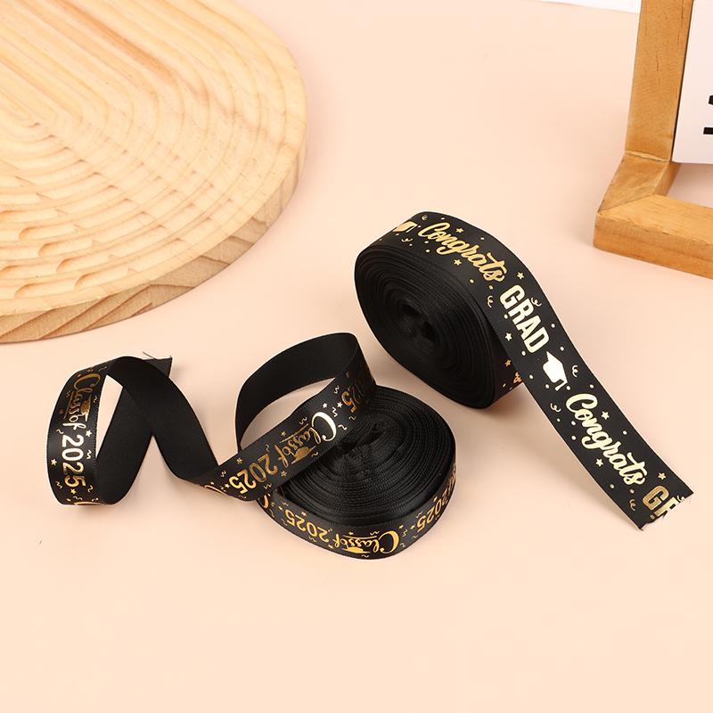 10Yard/Lot 2025 Graduation Satin Ribbon Bronzing Congrats On Congratulations Congrats Grad Decorative Ribbon Gift Wrapping