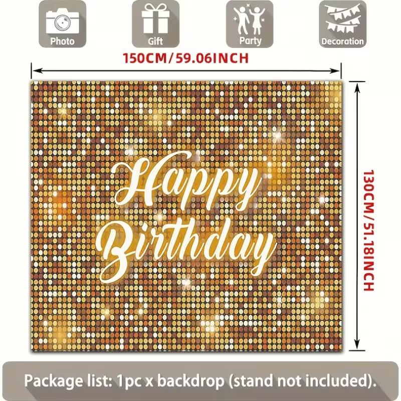 2D Sparkle Gold Happy Birthday Backdrop Adult Birthday Photoshoot Banner