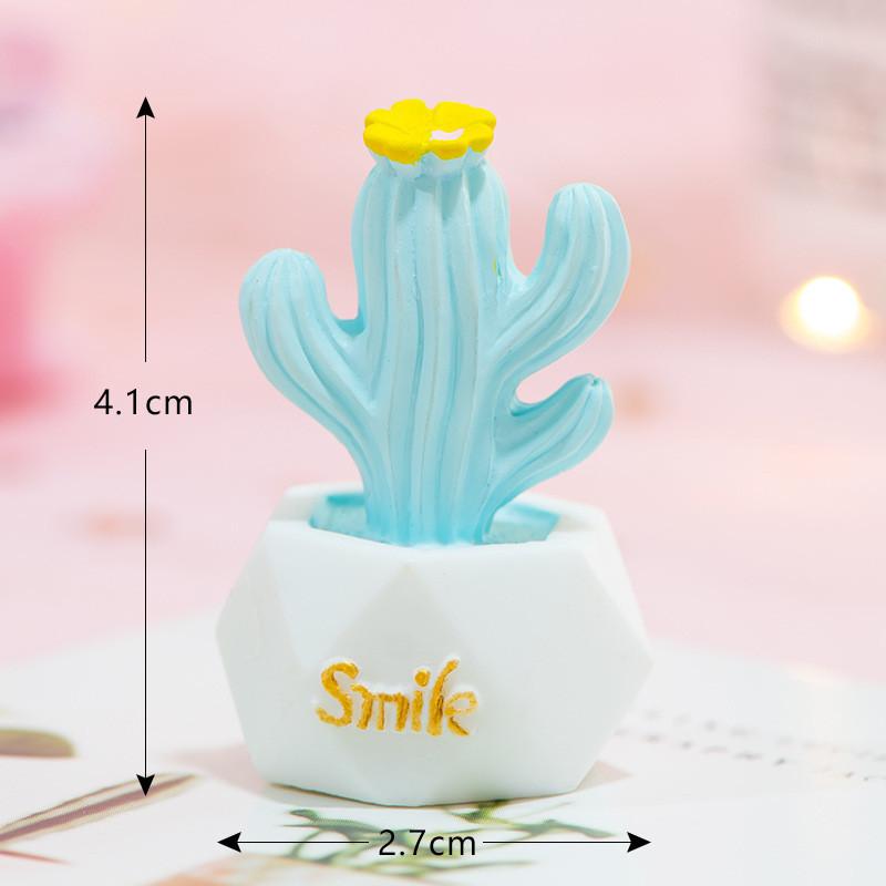 Adorable Miniature Cactus Decoration Resin Office Desk Plant Figurine Love Blue