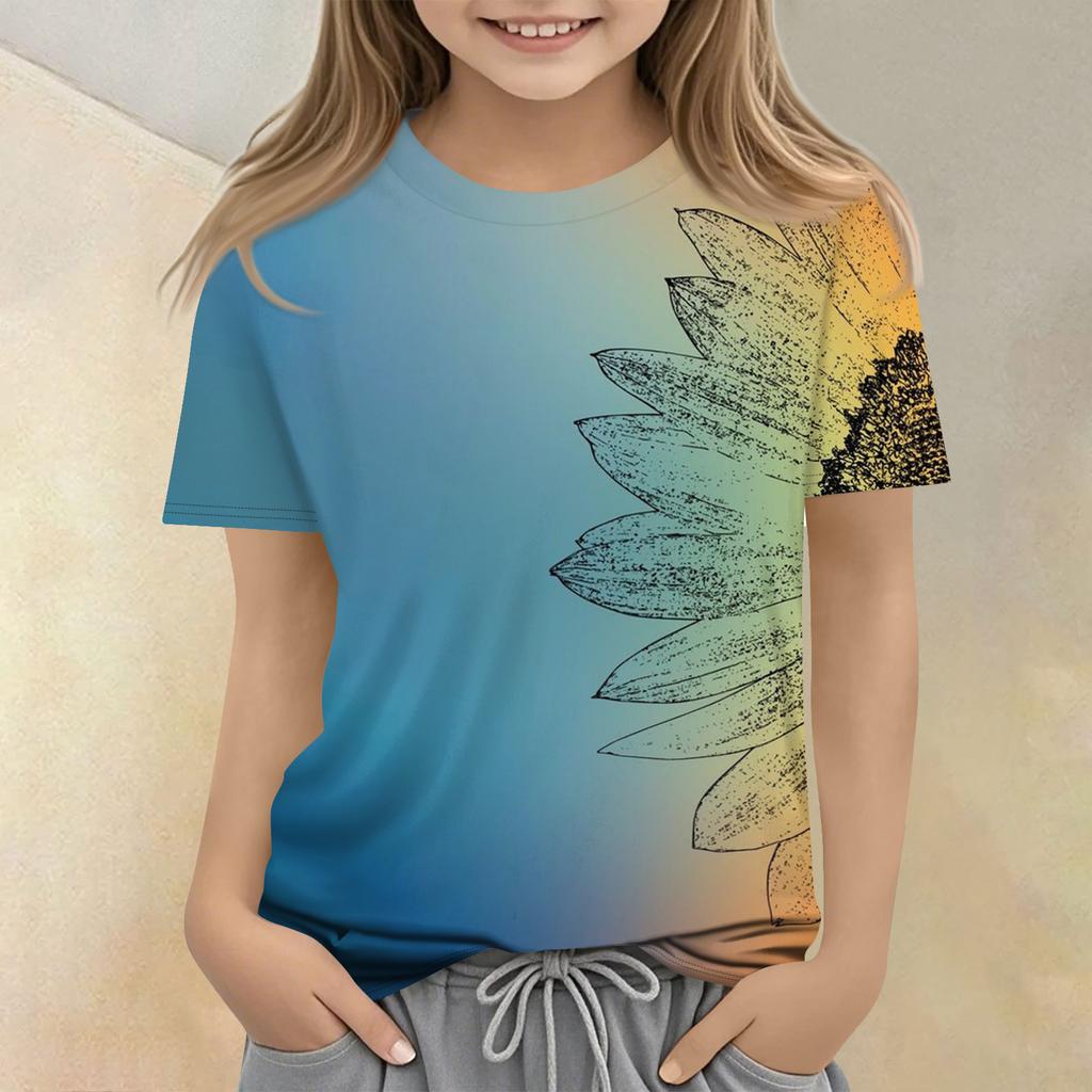 Children's Printed Round Neck Short Sleeved Casual T-shirt
