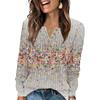 Women's Fashion V-Neck Button-Up T-Shirt With Floral Print Long-Sleeved Top