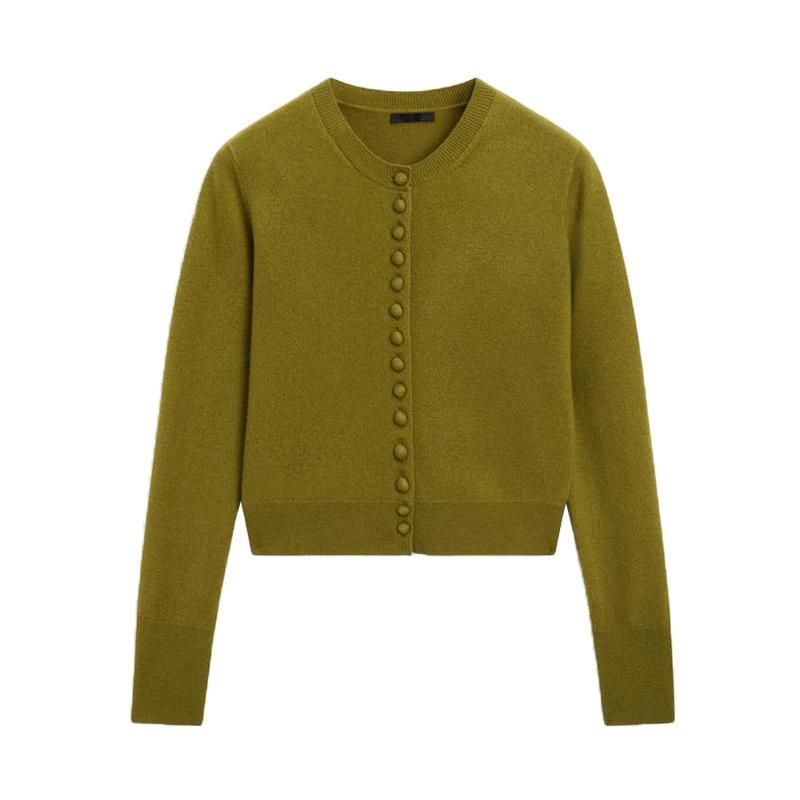 MD Spring New Women's Clothing French Simplicity Wind Round Neck Long Sleeves Wool Blend-Knitted Cardigan 5700637