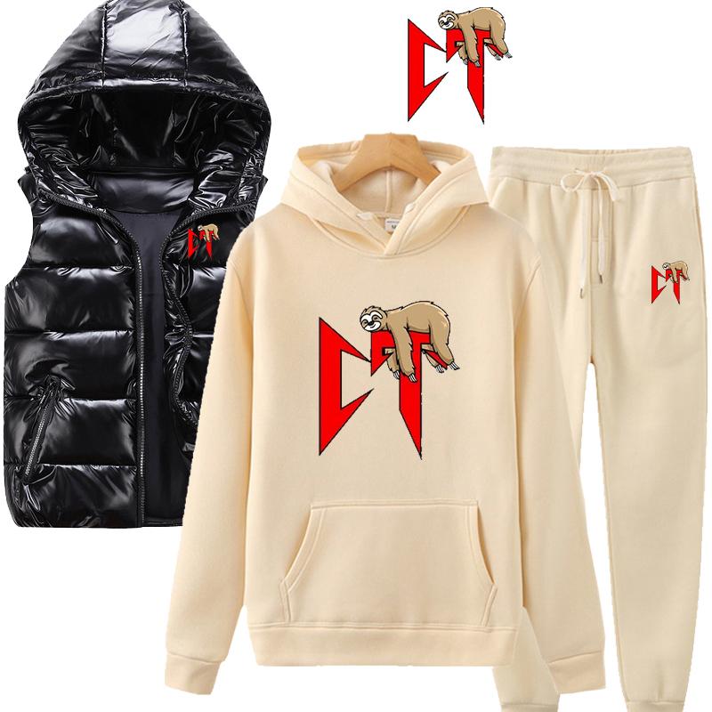 Herren Damen Trainingsanzug Weste+Hoodies+Sweathose Anzug Lässig Jogger Sportbekleidung 3-teilig Herren Fleece Streetwear Sets