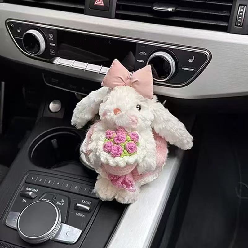 Dopamine Grid Rabbit Soft Toy Keyring With Colorful Bow For Collectors